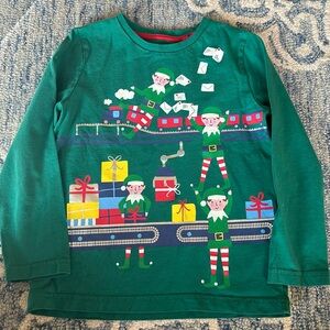 Mini Boden green long sleeve elf Christmas T-shirt boys size 6/7